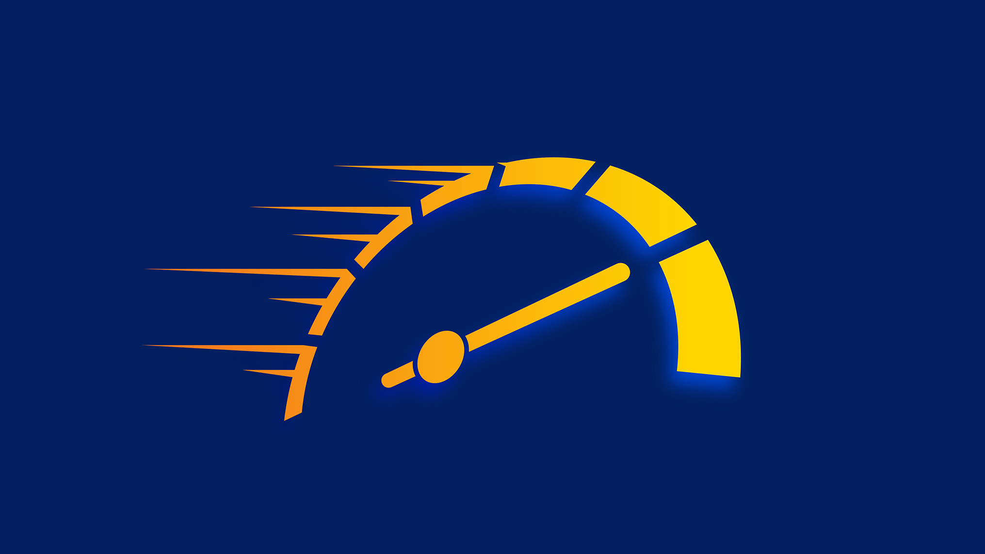A bold graphic of a yellow and orange speedometer with motion lines trailing to the left, the needle pointing toward a bright yellow high-performance zone on a deep navy blue background. The concept illustrates the drive toward peak performance and the momentum that effective leadership demands.